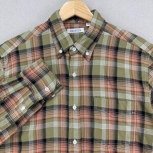 Gustin‎ Plaid Flannel Shirt Mens L Button Down Long Sleeve Green Cotton USA